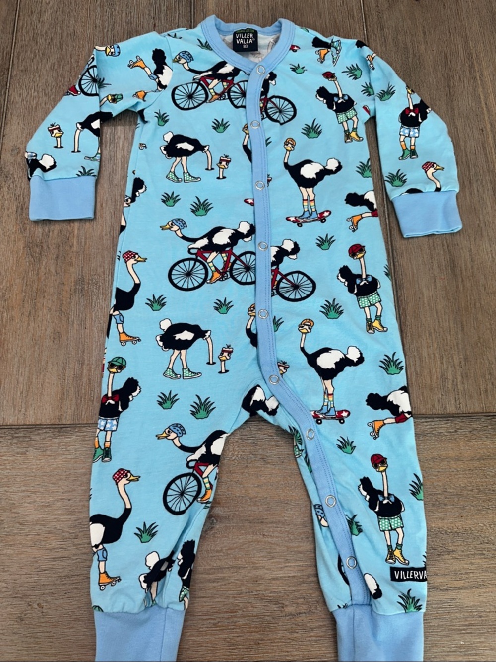 Villervalla Organic Cotton Ostrich Footless Snap Romper | Size 80cm / 12 months